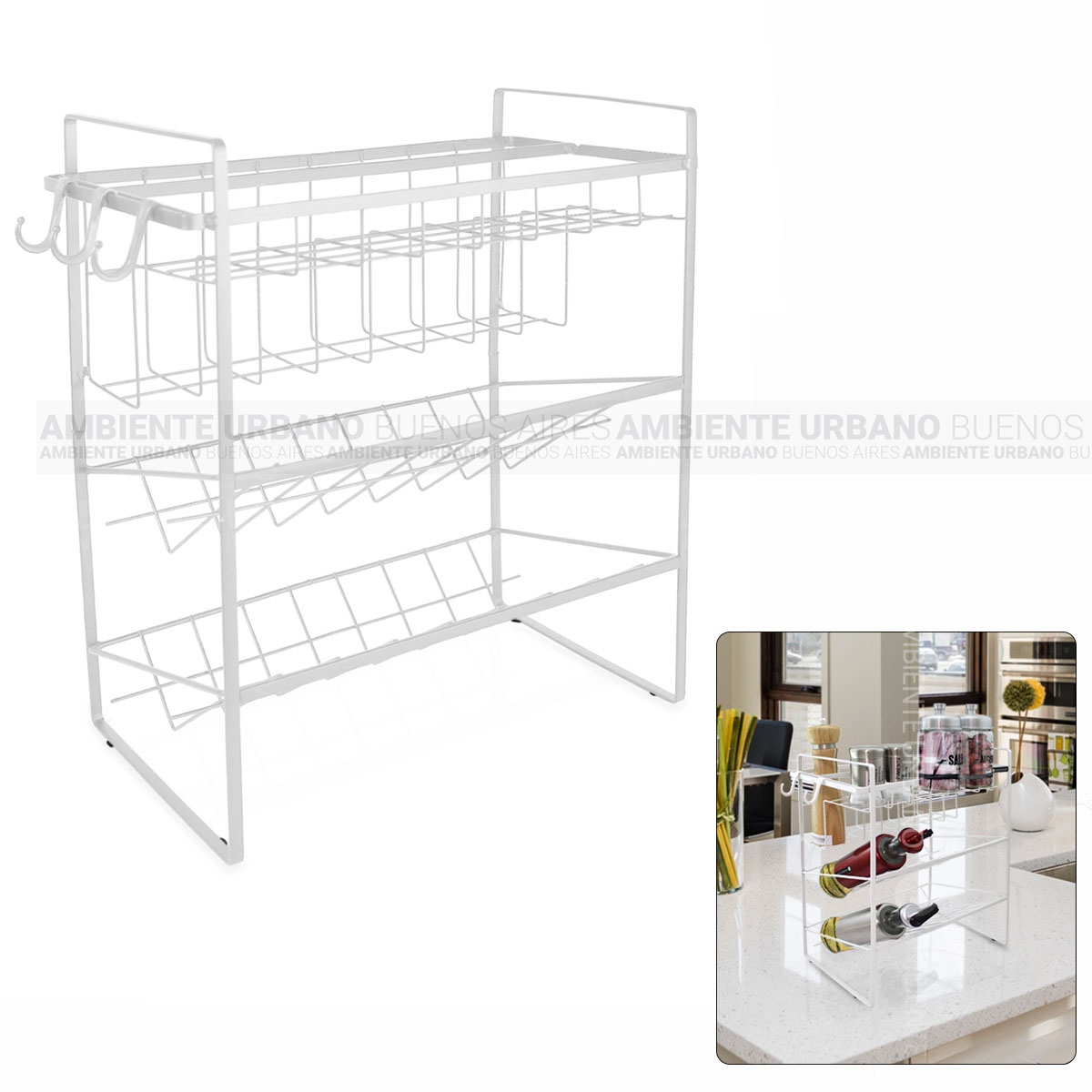 Ambiente Urbano - Organizador De Cocina Aluminio Con Perchas Y Barral