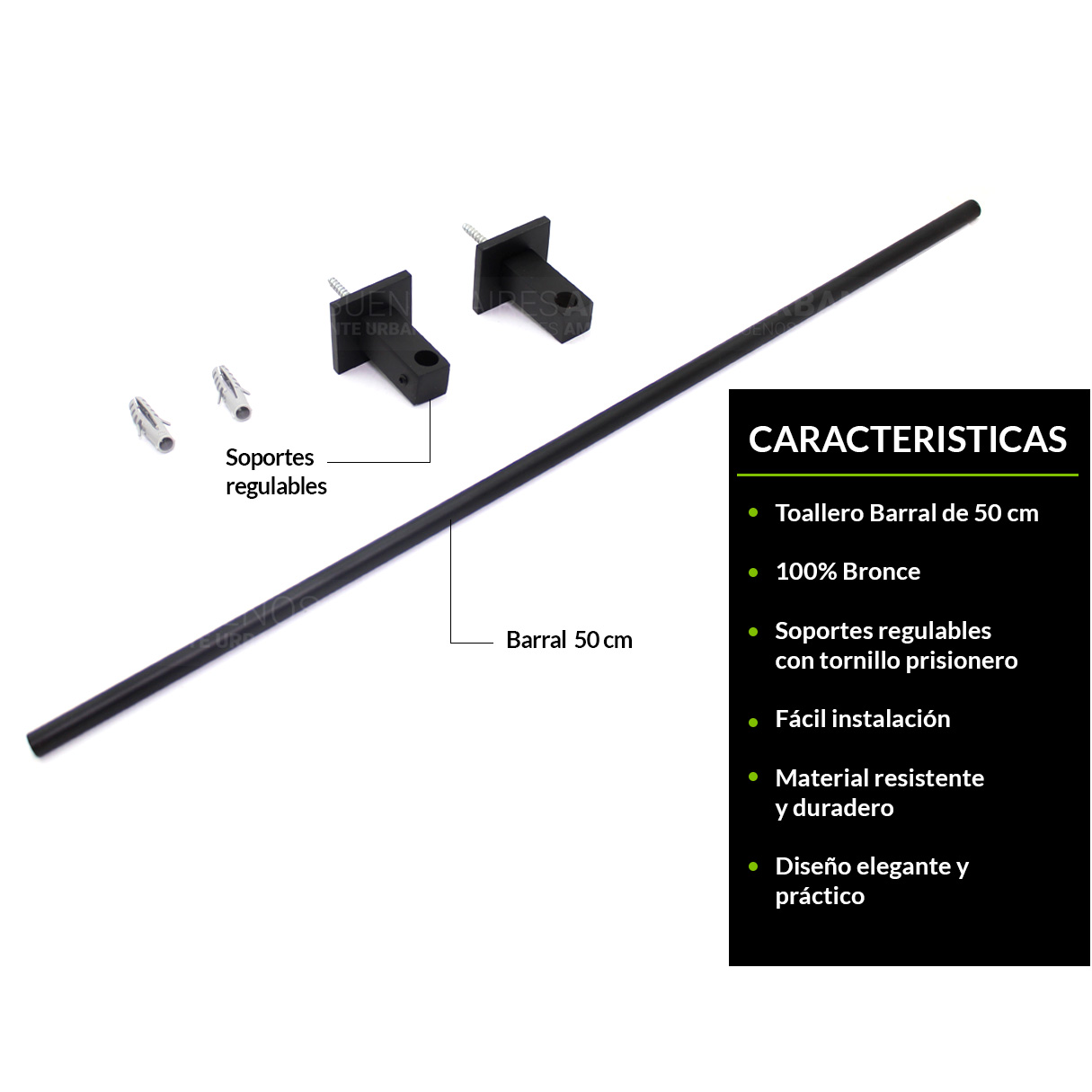 TOALLERO NEGRO MATE 50CM