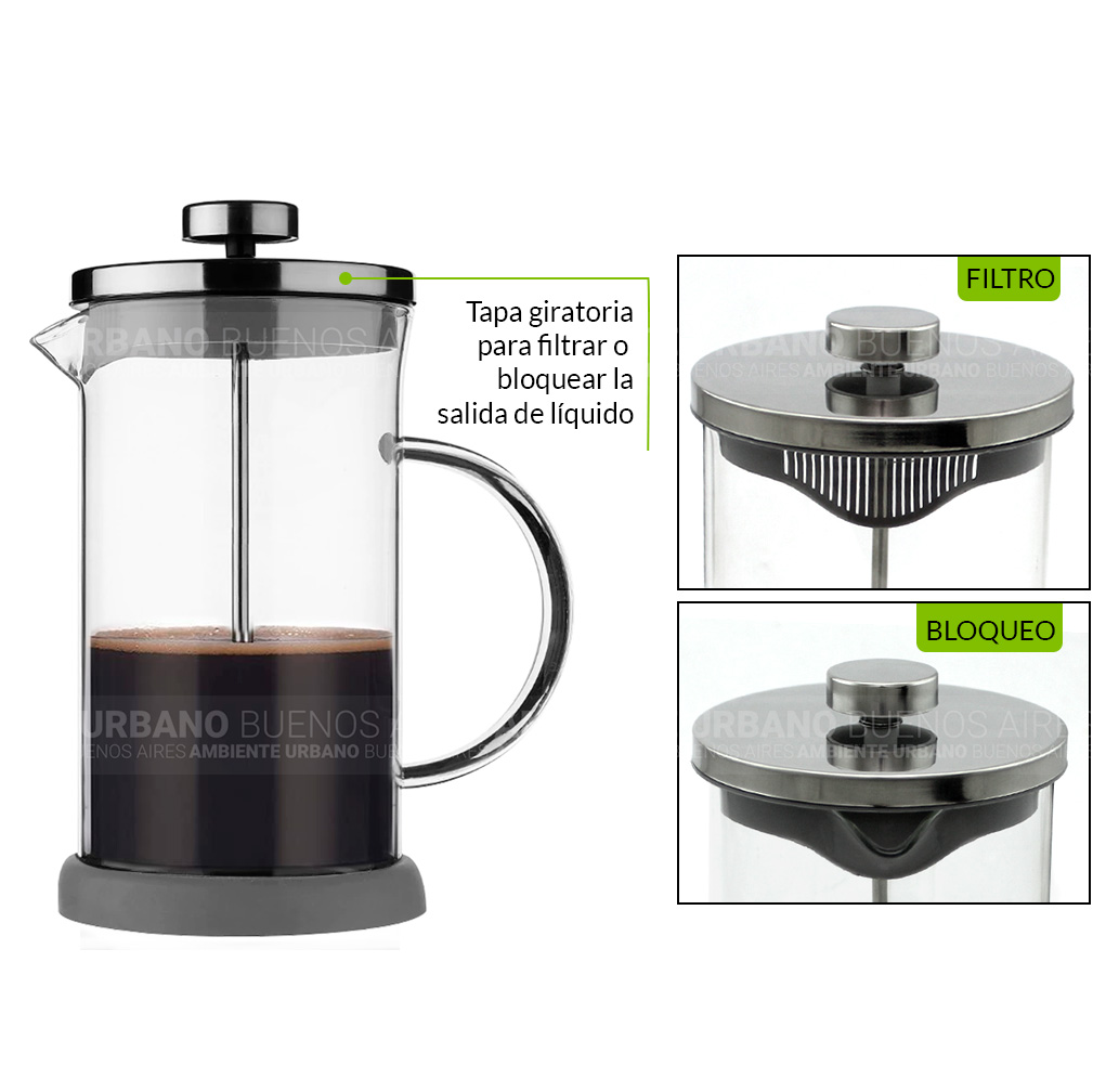 Ambiente Urbano - Cafetera Manual Embolo 600 mL Vidrio y Acero