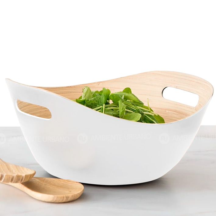 Ambiente Urbano - Bowl Ensaladera de Bambu Ovalado Chico con Agarradera  Blanco 12 x 25 cm