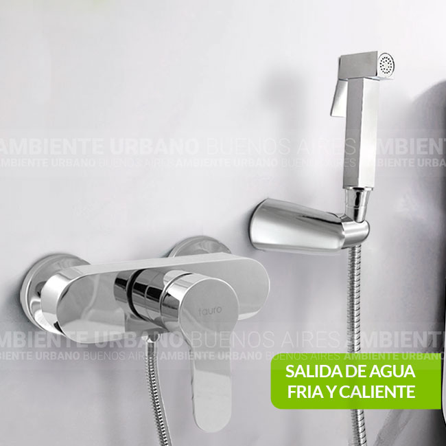 Ambiente Urbano - Kit Ducha Mezcladora Flat con Duchador Gatillo Cuadrado  Manguera y Soporte