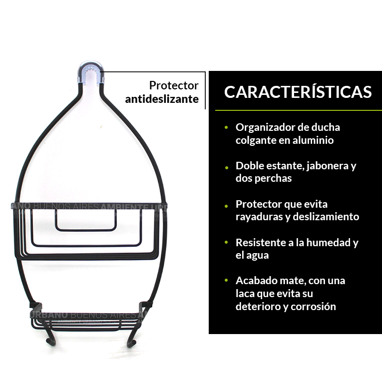 Ambiente Urbano - Organizador de Ducha Colgante Dos Estantes y Jabonera  Bambu Negro Mate