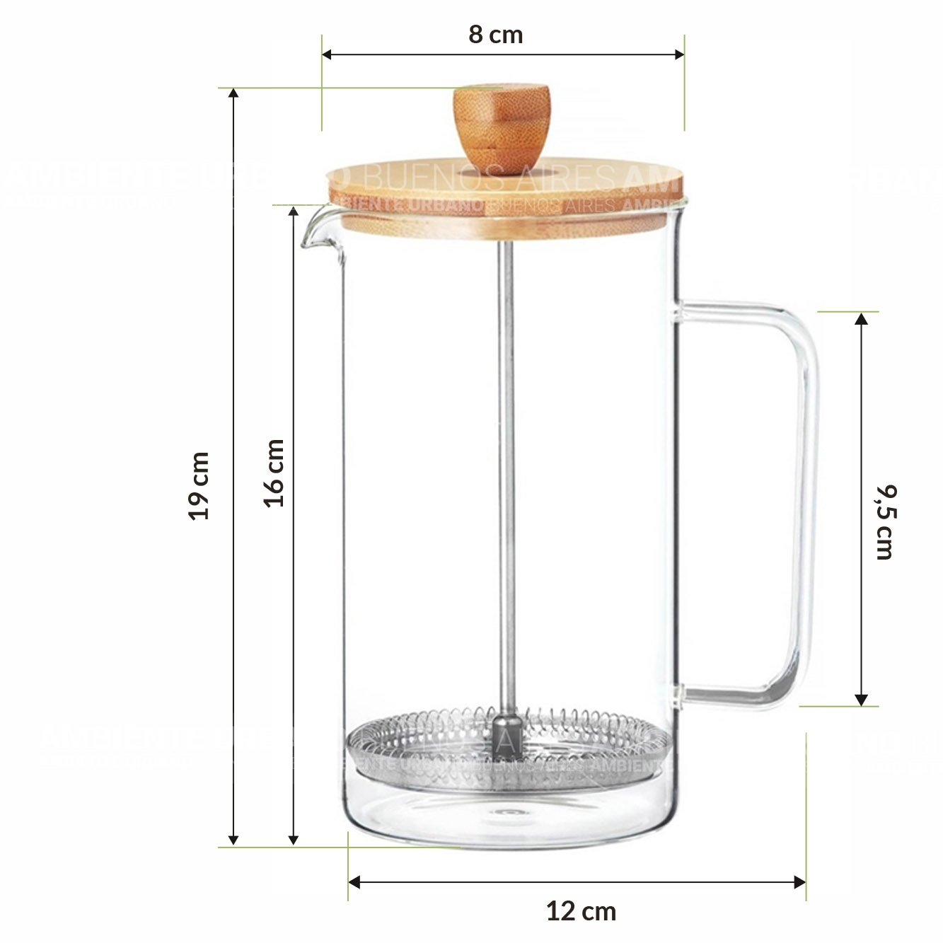 Ambiente Urbano - Cafetera Embolo Vidrio y Acero 600ML