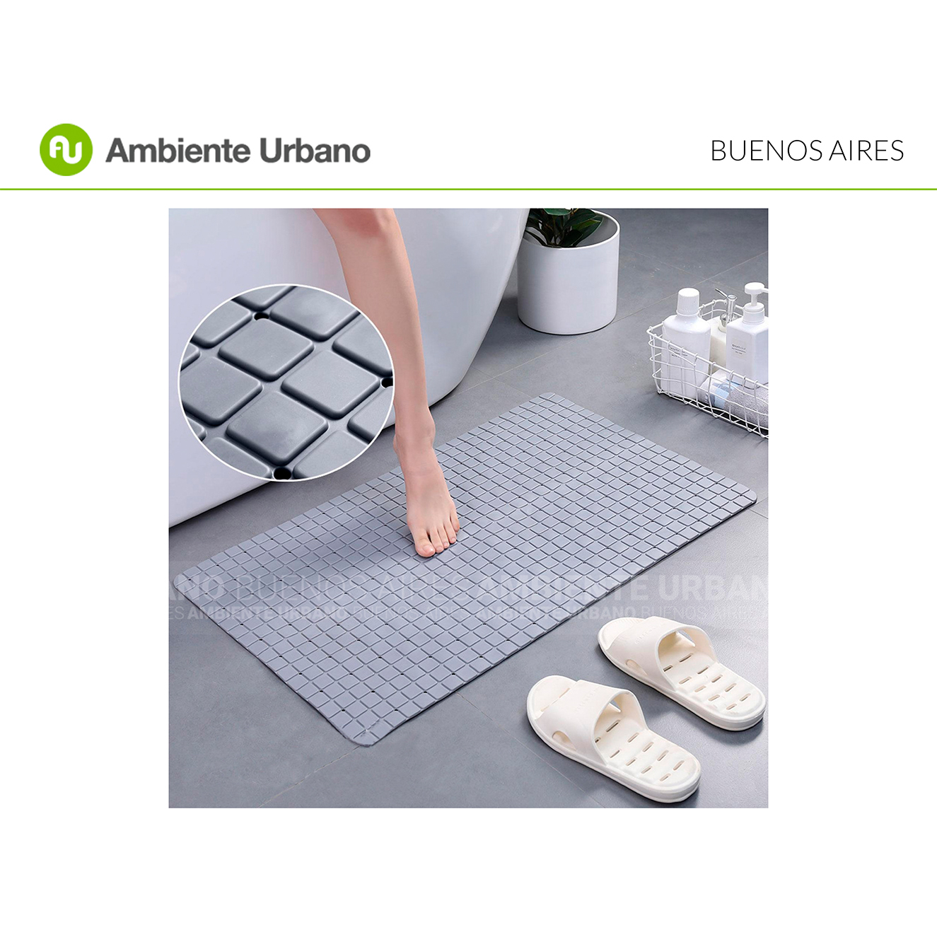 Ambiente Urbano - Alfombra Antideslizante con Sopapa Cuadros Blanca 39 x 69  cm